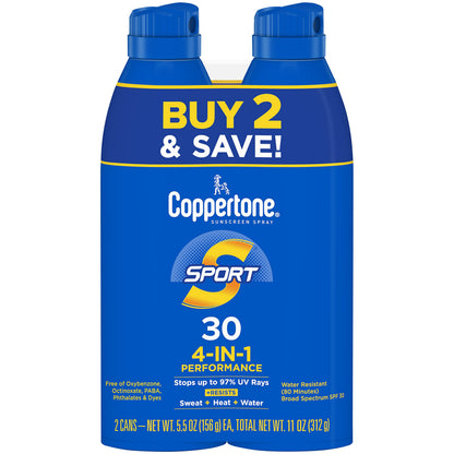 Coppertone SPORT Sunscreen Spray SPF 30, Value Pack, 2 x 5.5 FL OZ Coppertone