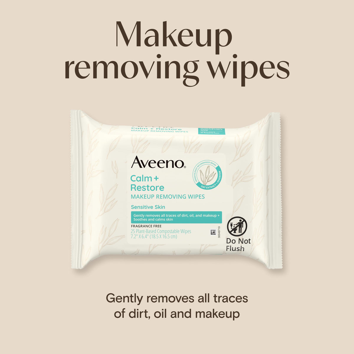 Aveeno Calm + Restore Unscented Makeup Remover Wipes, Alcohol-Free, 25 Ct Aveeno