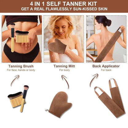 4 in 1 Luxury Velvet Tanning Mitt, Self Tanner Brush, Back Tan Applicator ANSPHIE