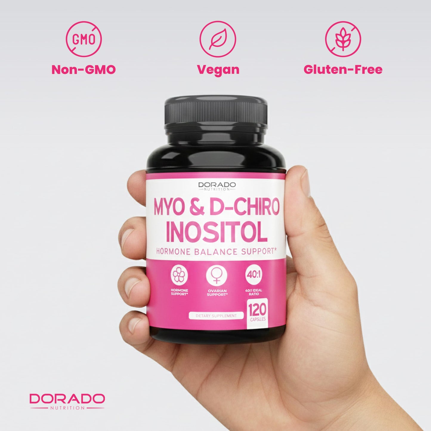 Myo-Inositol & D-Chiro Inositol Supplement For Women (120 Capsules, 2050mg Per Serving Ideal 40:1 Ratio Myo Inositol) Hormone Balance for Women - Third Party Tested DORADO NUTRITION