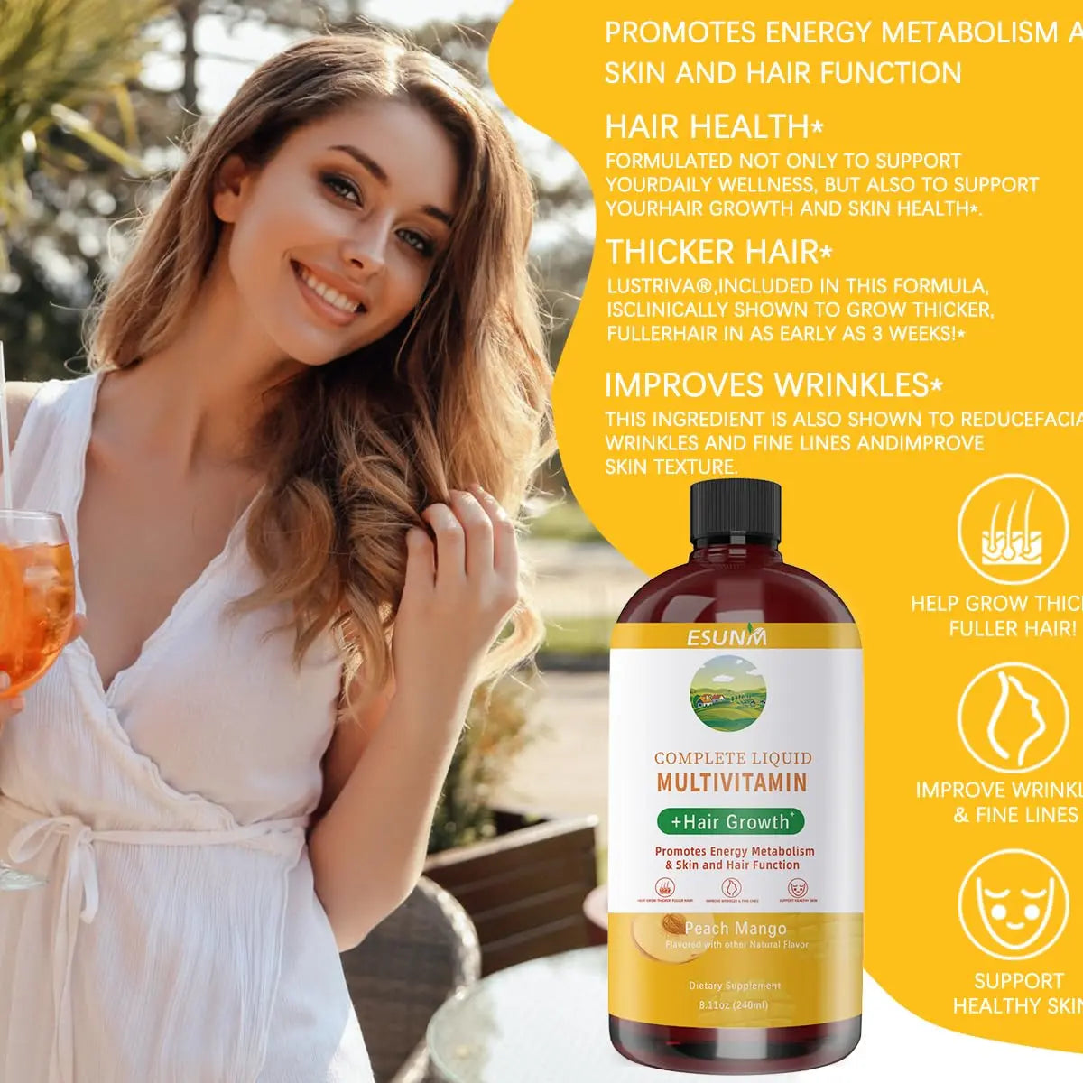 ESUNM Complete Liquid Multivitamin + Hair Growth, Promotes Energy Metabolism& Skin and Hair Function| Vitamin C D | B Vitamins | ESUNM buy australia supplements