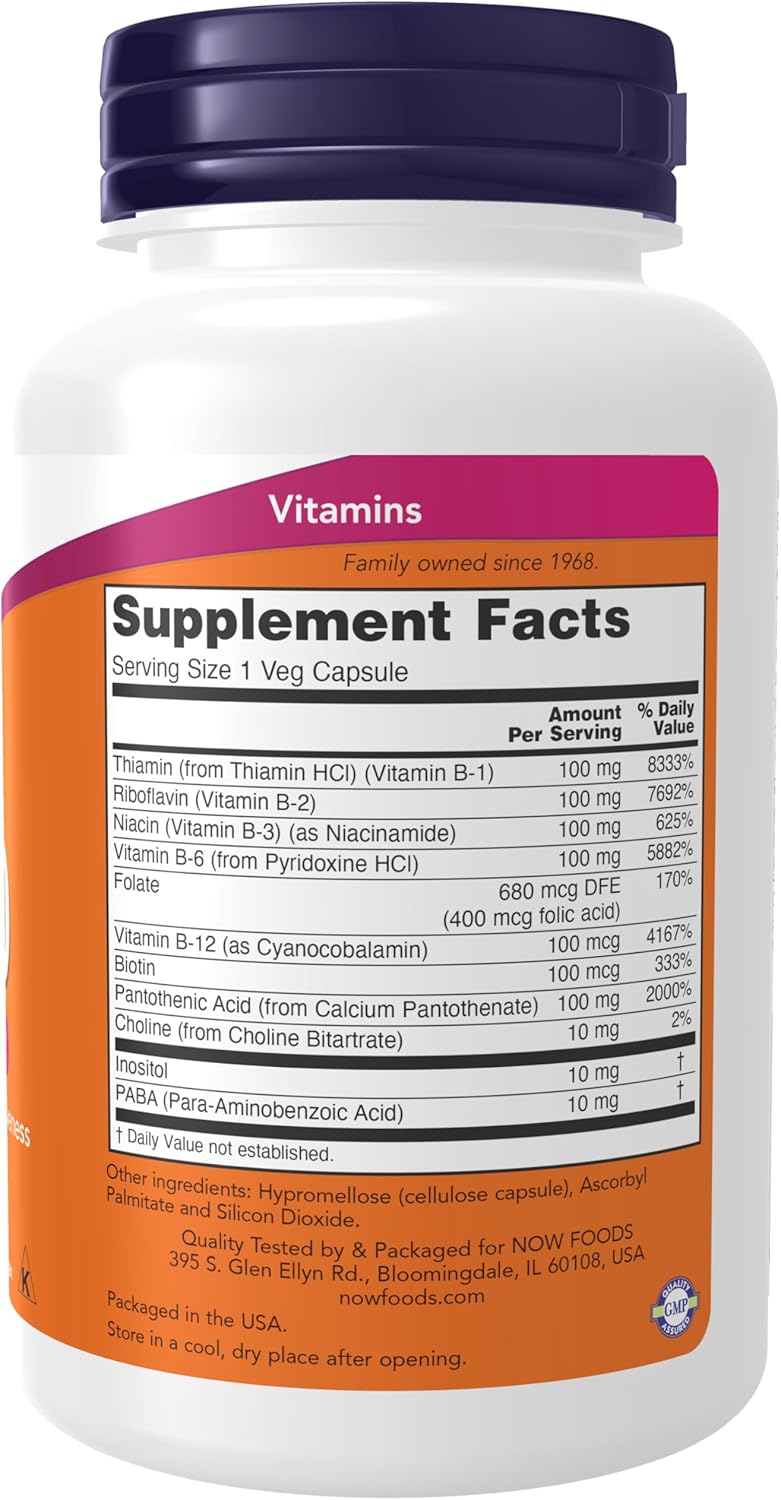 NOW Foods Supplements, Vitamin B-100, Energy Production*, Nervous System Health*, 100 Veg Capsules Gsupps Australia