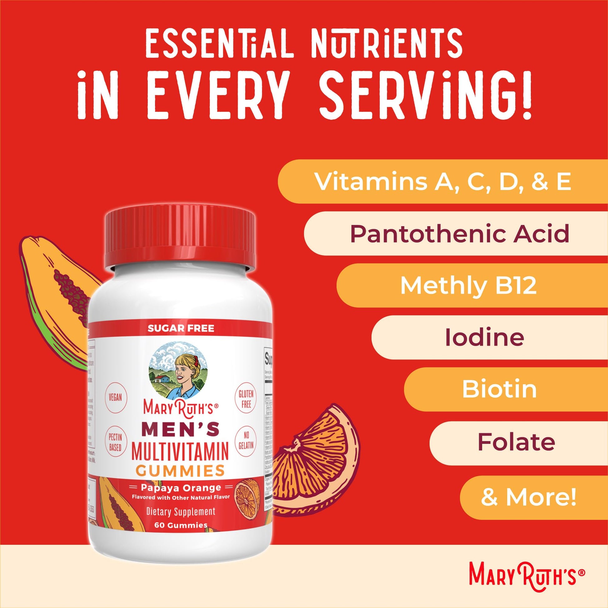 MaryRuth's Multivitamin Gummies for Men | Vitamin A, C, D, E, B6, B12, Biotin, Zinc | Energy Metabolism | Immunity | Bone Health | Cellular Health | Vegan | Non-GMO | Gluten & Sugar Free | 60 Count MARYRUTH'S buy australia supplements