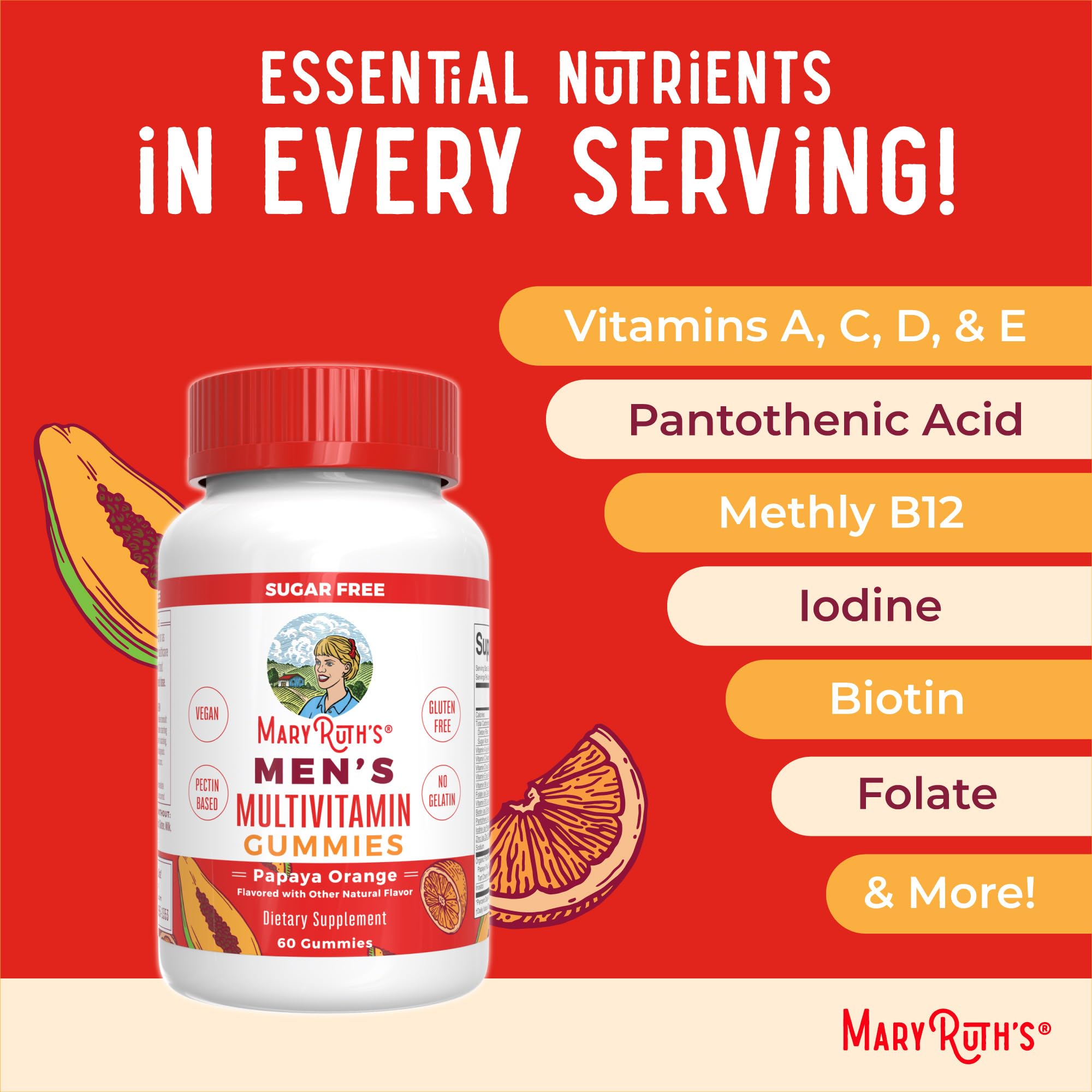MaryRuth's Multivitamin Gummies for Men | Vitamin A, C, D, E, B6, B12, Biotin, Zinc | Energy Metabolism | Immunity | Bone Health | Cellular Health | Vegan | Non-GMO | Gluten & Sugar Free | 60 Count MARYRUTH'S buy australia supplements