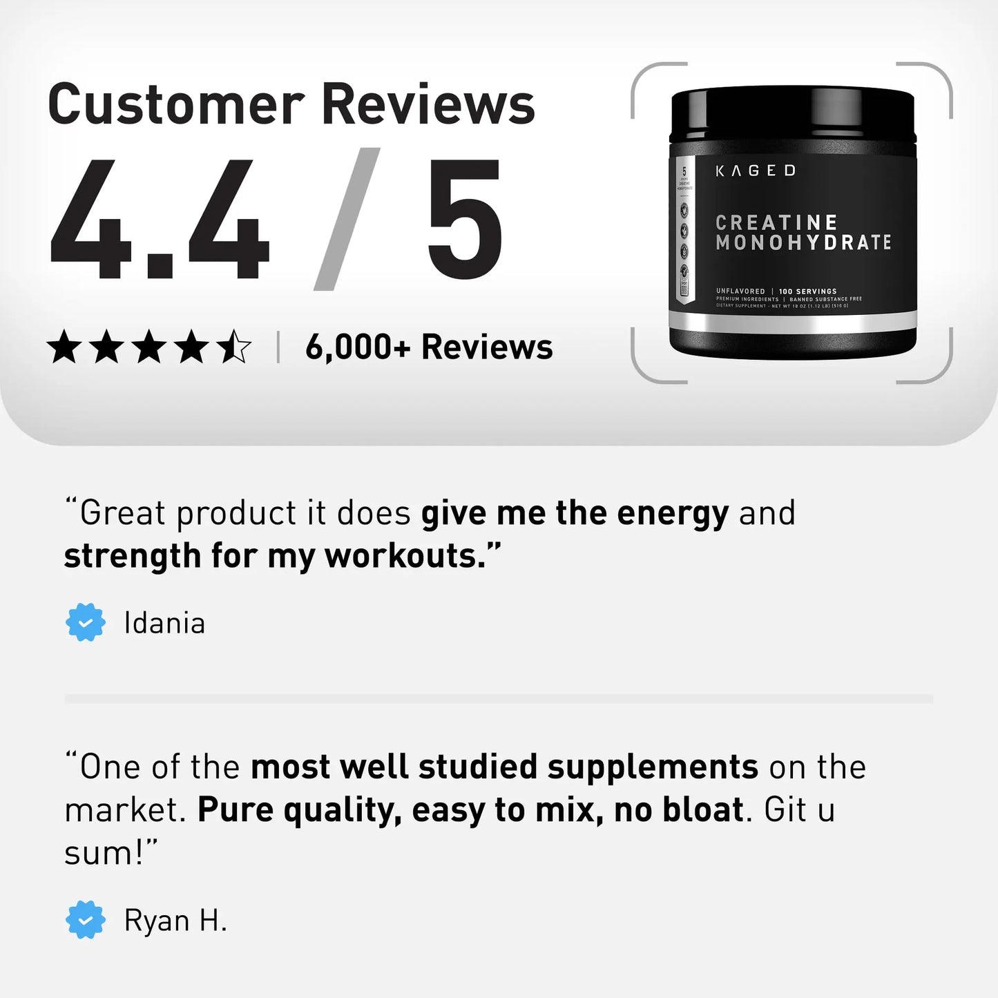 Kaged Creatine Monohydrate Micronized Powder | Unflavored | Muscle Building & Recovery | 5000 mg Per Serving | Vegan, Gluten Free, Easily Digestible Kaged