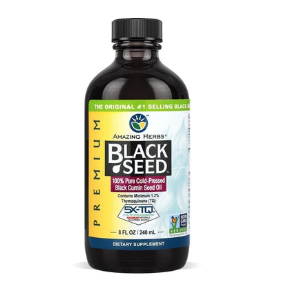 Amazing Herbs Premium Liquid Black Seed Oil - Cold Pressed with Nigella & Sativa, Aids in Digestive Health, Omegas 3 6 & 9, Immune Support, Brain Function Amazing Herbs