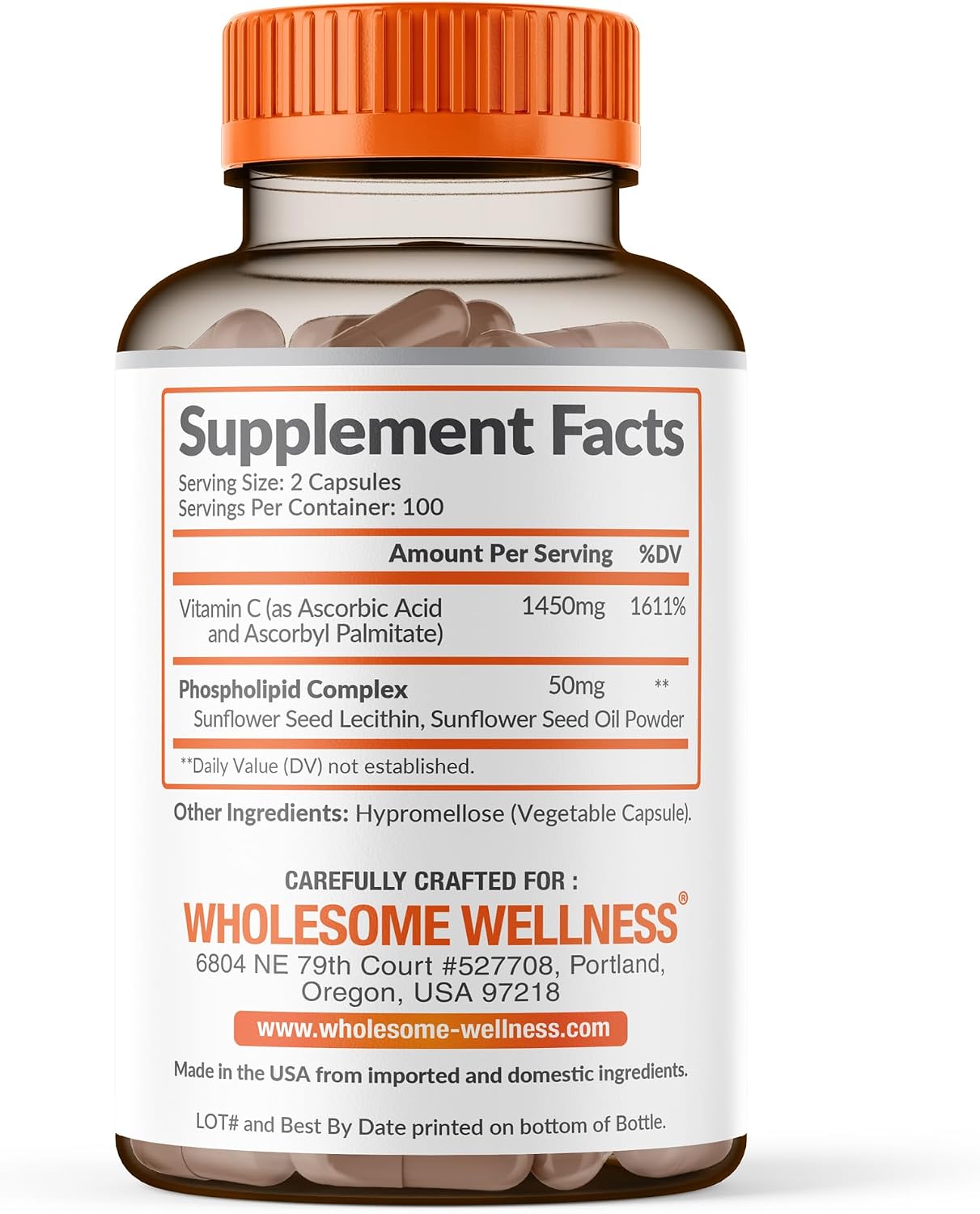 Wholesome Wellness Liposomal Vitamin C Capsules (200 Pills 1500mg Buffered) High Absorption, Immune System & Collagen Booster, High Dose Fat Soluble Immunity Support Ascorbic Acid, Natural Vegan Gsupps Australia