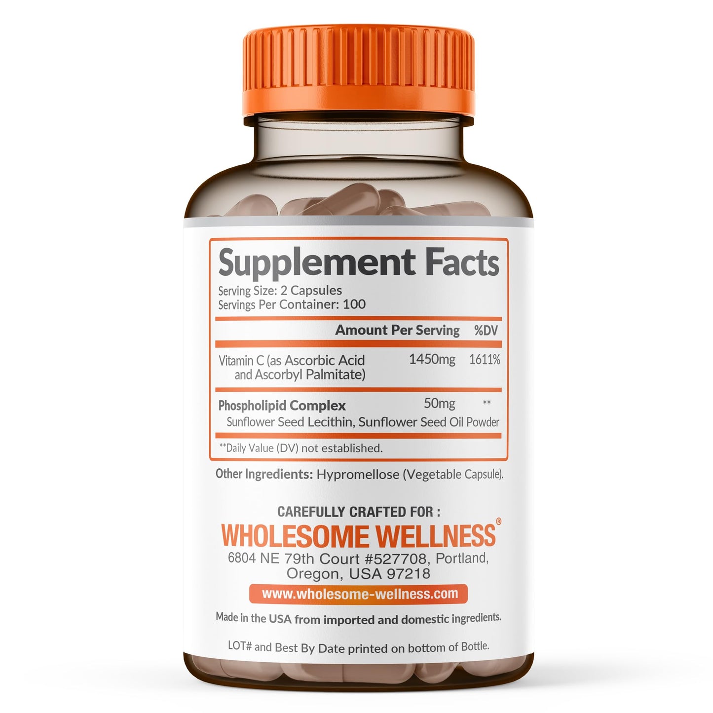 Wholesome Wellness Liposomal Vitamin C Capsules (200 Pills 1500mg Buffered) High Absorption, Immune System & Collagen Booster, High Dose Fat Soluble Immunity Wholesome Wellness
