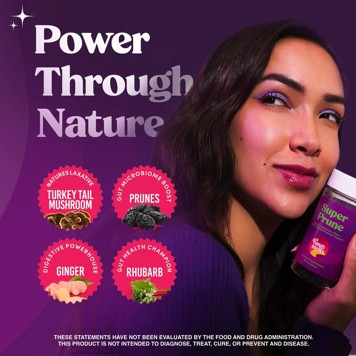 Fungiments Super Prune - Mushroom Supplement - Turkey Tail Mushrooms, Fiber, Rhubarb, Prunes, Ginger, Chamomile - Debloating, Constipation Relief Fungiments
