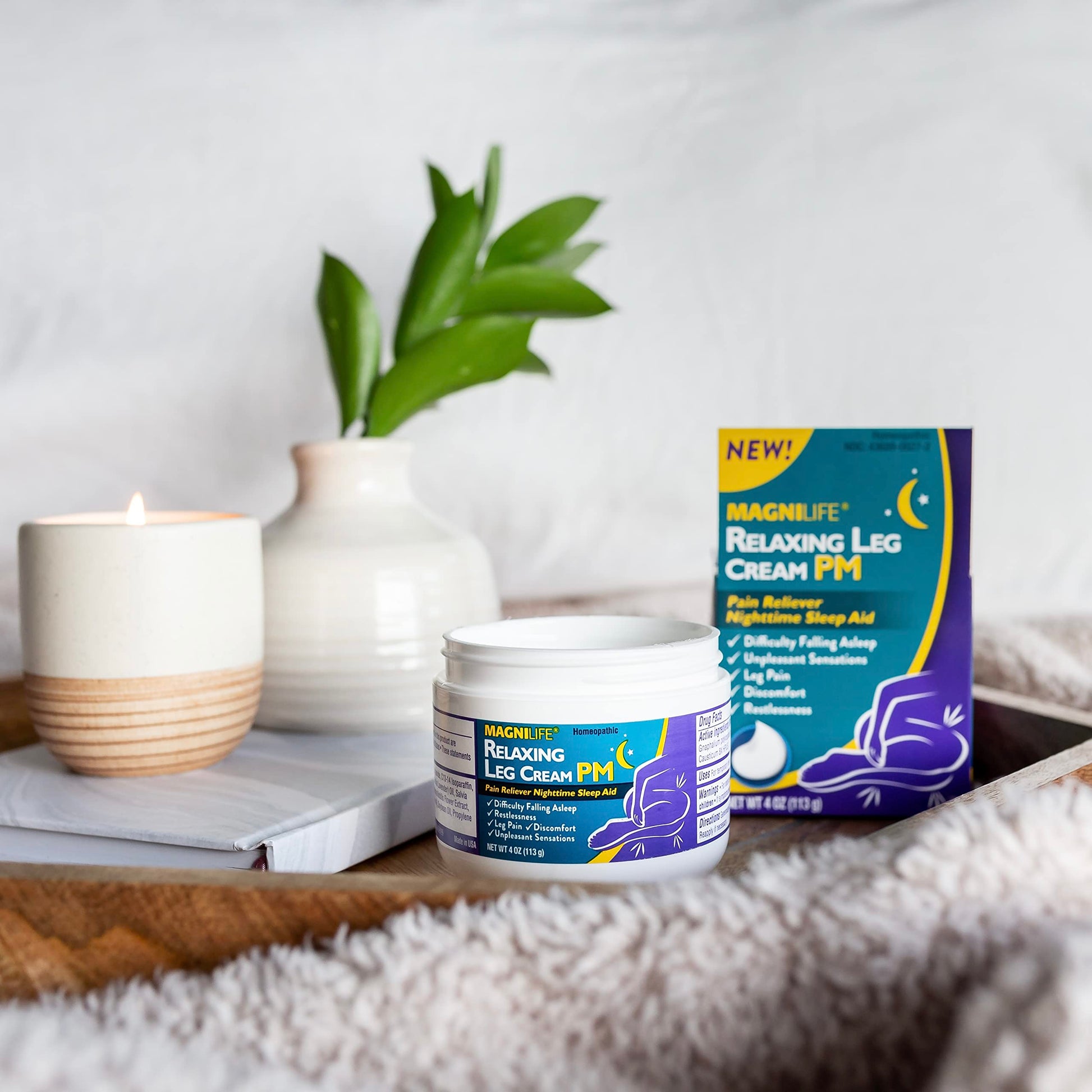 MagniLife Relaxing Leg Cream PM, 4 Oz, Homeopathic Nighttime Pain Reliever & Sleep Aid with Lavender & Magnesium, Non-Greasy Deep Penetrating Cream for Restless Legs & Discomfort MagniLife buy australia supplements