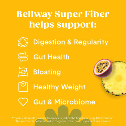 Bellway Super Fiber Powder + Fruit, Sugar Free Organic Psyllium Husk Powder Fiber Supplement for Regularity, Bloating Relief & Digestive Health, Plant-Based, Bellway