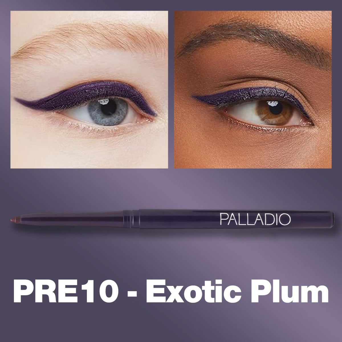Palladio Retractable Waterproof Eyeliner, Richly Pigmented Color and Creamy, Slip Twist Up Pencil Eye Liner, Smudge Proof Long Lasting Application, All Day Wear, No Sharpener Required, Exotic Plum Palladio