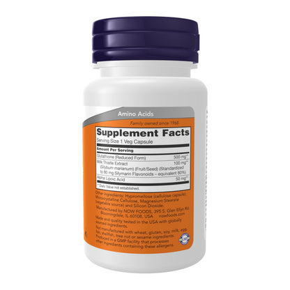 NOW Foods Supplements, Glutathione 500 mg, With Milk Thistle Extract & Alpha Lipoic Acid, Free Radical Neutralizer*, 60 Veg Capsules Gsupps Australia