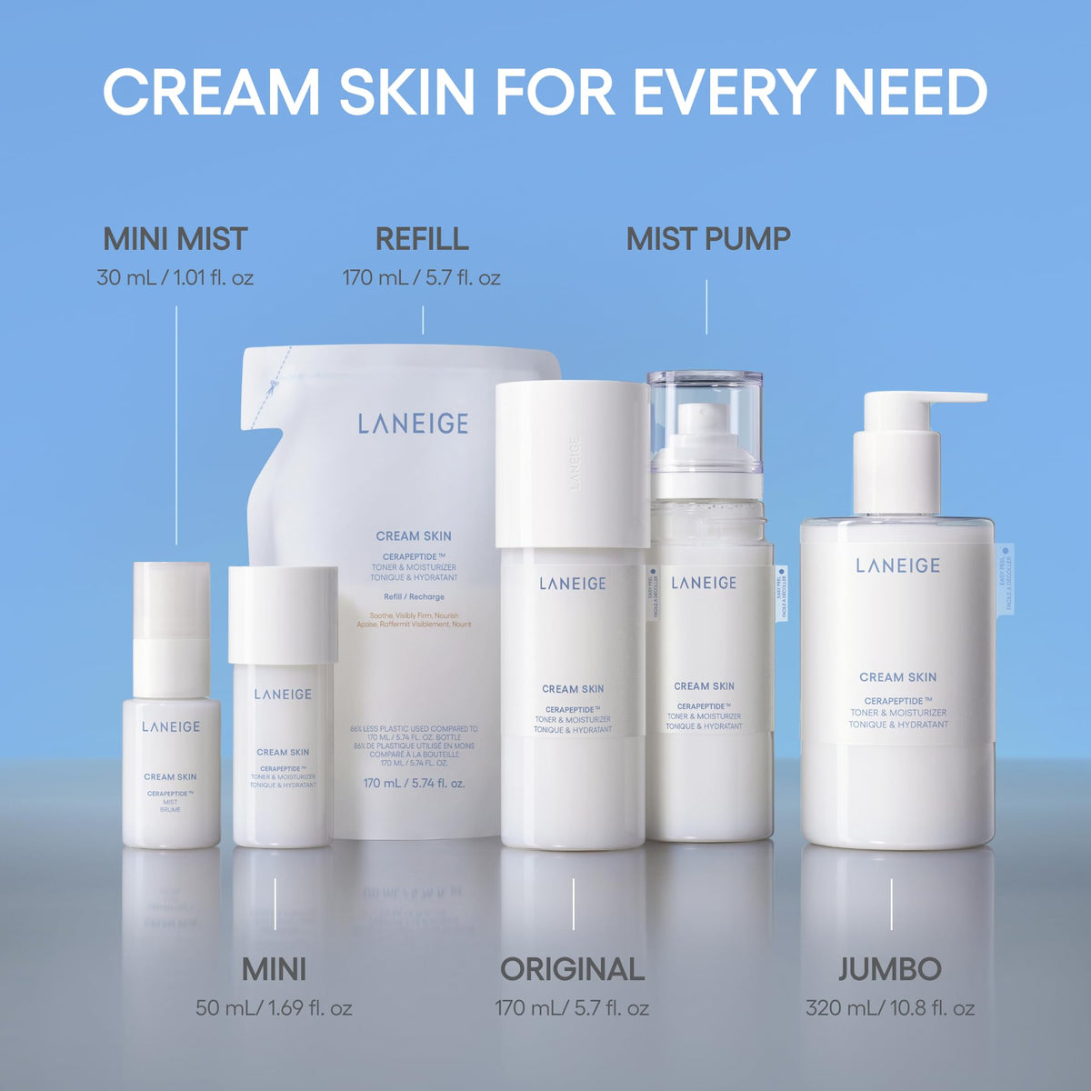 LANEIGE Cream Skin Face Hydrating Milky Toner: Lightweight Refillable Korean Toner & Moisturizer with Ceramides & Peptides for Soothing Hydration & Barrier Support | Korean Skin Care, 170 ml LANEIGE