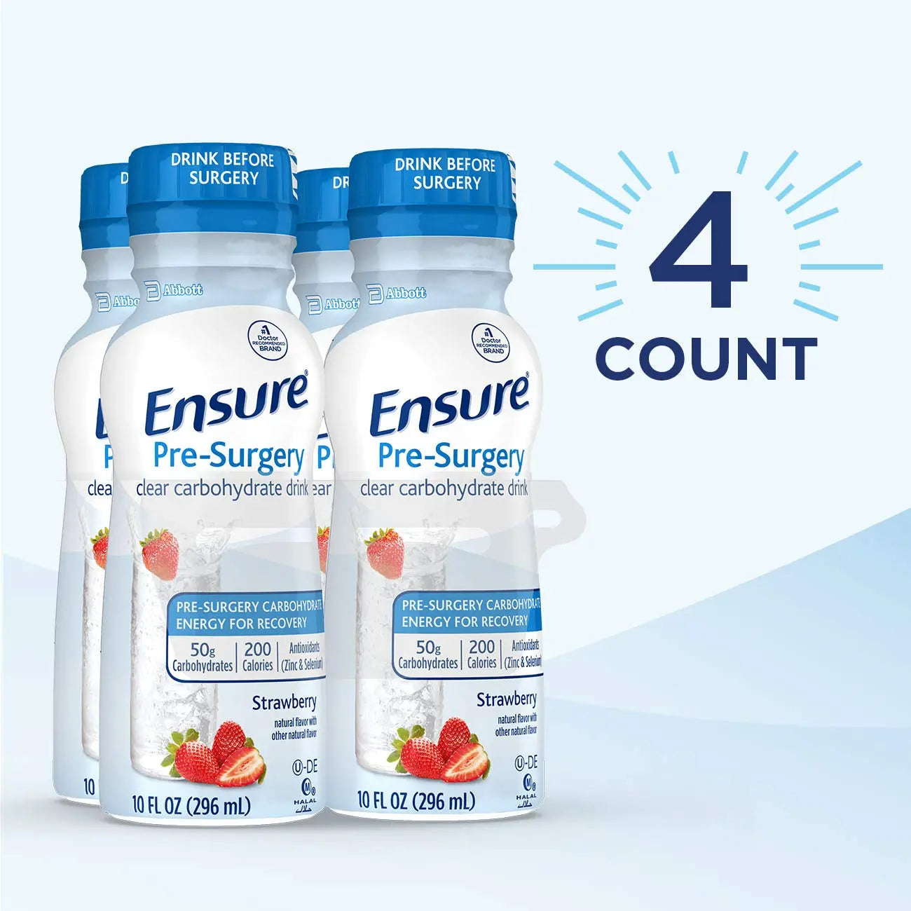 Ensure Pre-Surgery, Clear Carbohydrate Drink, Strawberry, 10 fl oz, 4 Count Ensure Surgery
