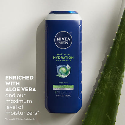 NIVEA MEN Maximum Hydration 3-in-1 Body Wash, Multipack, 3 x 16.9 FL OZ NIVEA MEN