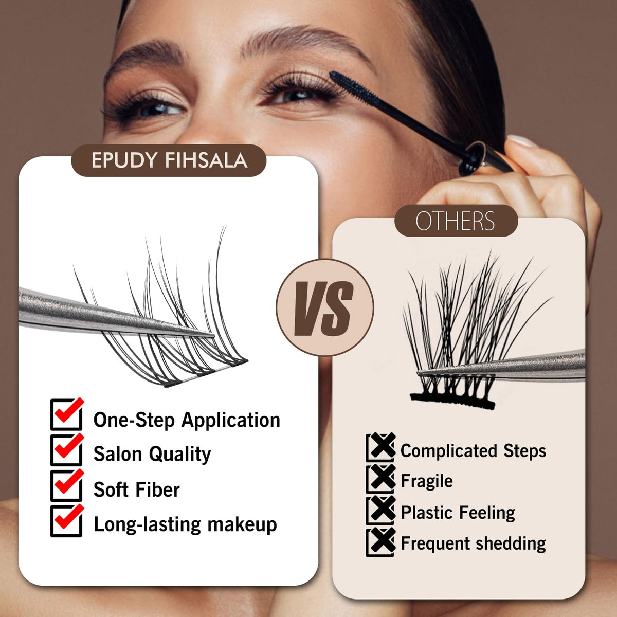 No-Stem Lash Clusters No Band 10-12mm Short Eyelash Clusters 156pcs Clear Invisible Band No-Glue DIY Eyelashes, EPUDY FIHSALA Natural Soft Wispy C-Curl Individual Eyelash Extensions with Tweezers EPUDY FIHSALA