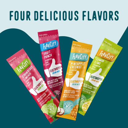 FlavCity Electrolytes Powder Packets - 28 Hydration Packets, Variety Pack - No Added Sugar - Hydration Powder with Real Fruit & Unrefined Sea Salt FlavCity