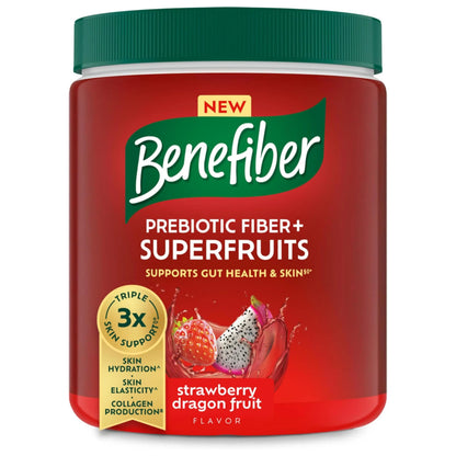 Benefiber Prebiotic GLP-1 Friendly Fiber + Superfruits Dietary Supplement, Strawberry Dragon Fruit Flavor, 8.8 oz (250g) Benefiber