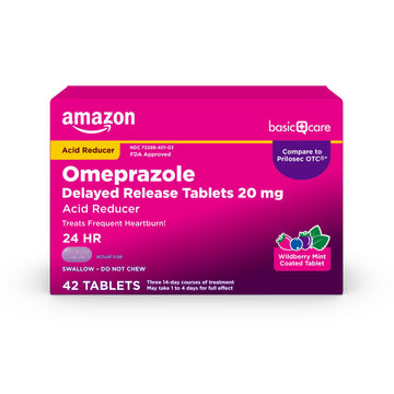 Amazon Basic Care Omeprazole Delayed Release Tablets 20 mg, Acid Reducer, Wildberry Mint Coated Tablet, Heartburn Medicine, 42 Count Amazon Basic Care buy australia supplements