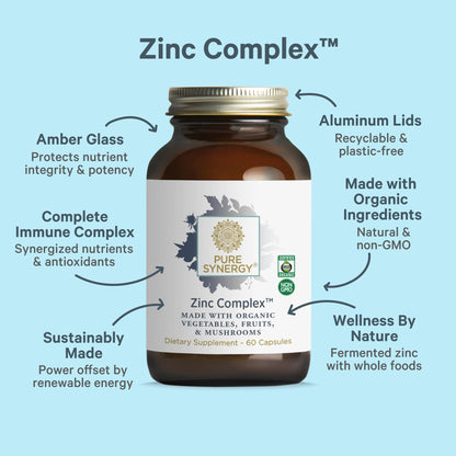 PURE SYNERGY Zinc Complex | Immune Support Supplement | Natural, Vegan Zinc Complex with Vitamin C and Organic Whole Foods | for Immune PURE SYNERGY