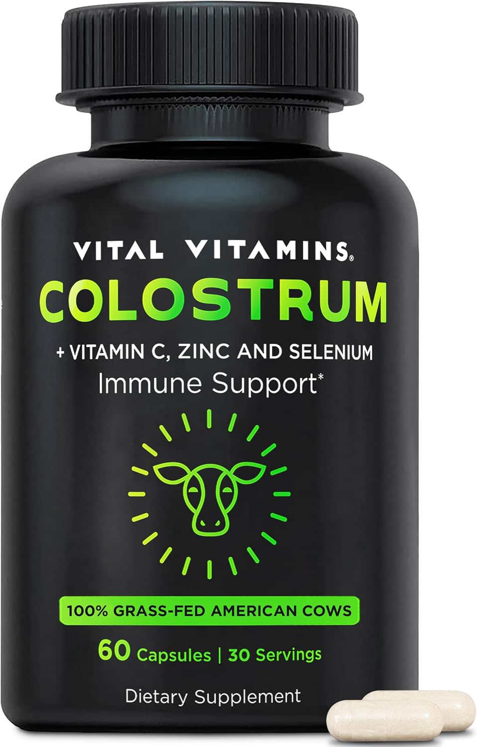 Vital Vitamins Colostrum Supplement, 30% IgG, Grass-Fed Bovine, 60 Capsules | Supports Immune Defense & Gut Health, Colostrum with Vitamin C, Zinc, & Selenium, Non-GMO Gsupps Australia