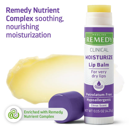 Medline Remedy Clinical Lip Balm, 3 Count, Citrus Scent, Moisturizing, Hydrating, Nourish, Nutrient Rich, Soothing Natural Oils, Revitalize, Comforting, Skin Conditioners, 0.15 oz Stick Medline Remedy