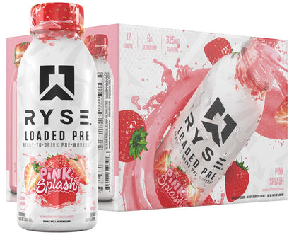 RYSE Loaded Pre Workout Drink - Ring Pop Cherry - Sugar-Free, Ready to Drink Energy Supplement with 325mg Caffeine, Citrulline & Beta Alanine for Focus & Pump - 12 fl oz Bottles (Pack of 12)