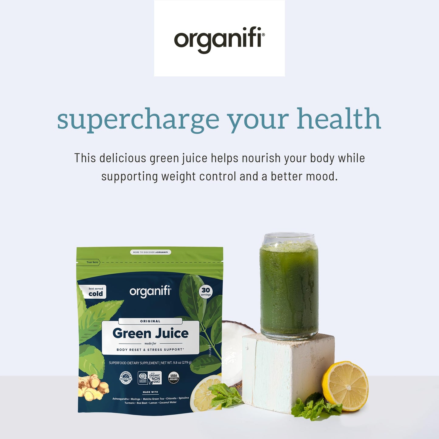 Organifi Green Juice - Powder Supplement with Organic Spirulina, Ashwagandha, and Chlorella - Helps Achieve Fitness Goals and Reduce Cortisol Levels, 30-Day Supply Gsupps Australia