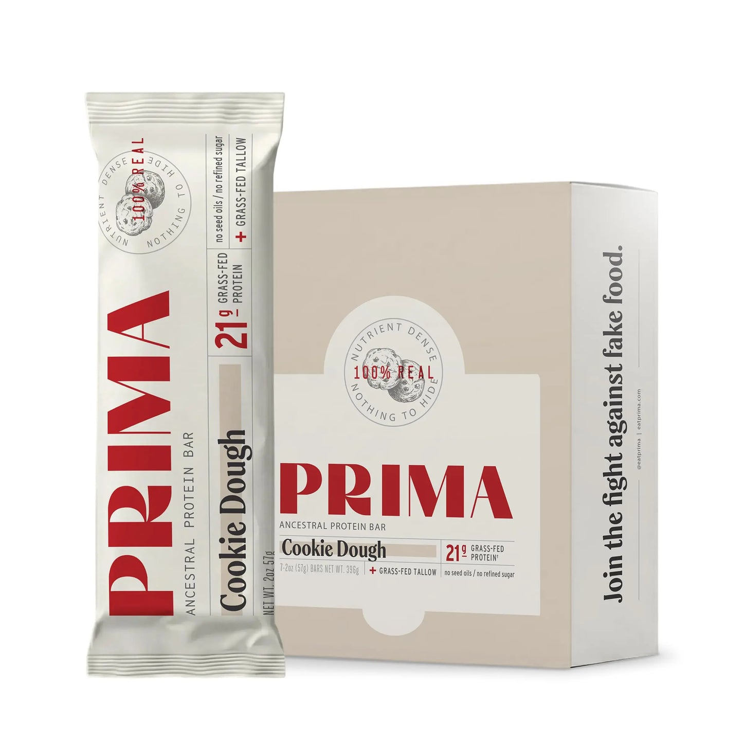 PRIMA Cookie Dough Protein Bar | 21g Grass Fed Whey and Collagen | No Seed Oils, No Preservatives, Raw Honey Sweetened | 7 Pack PRIMA ANCESTRAL PROTEIN BAR