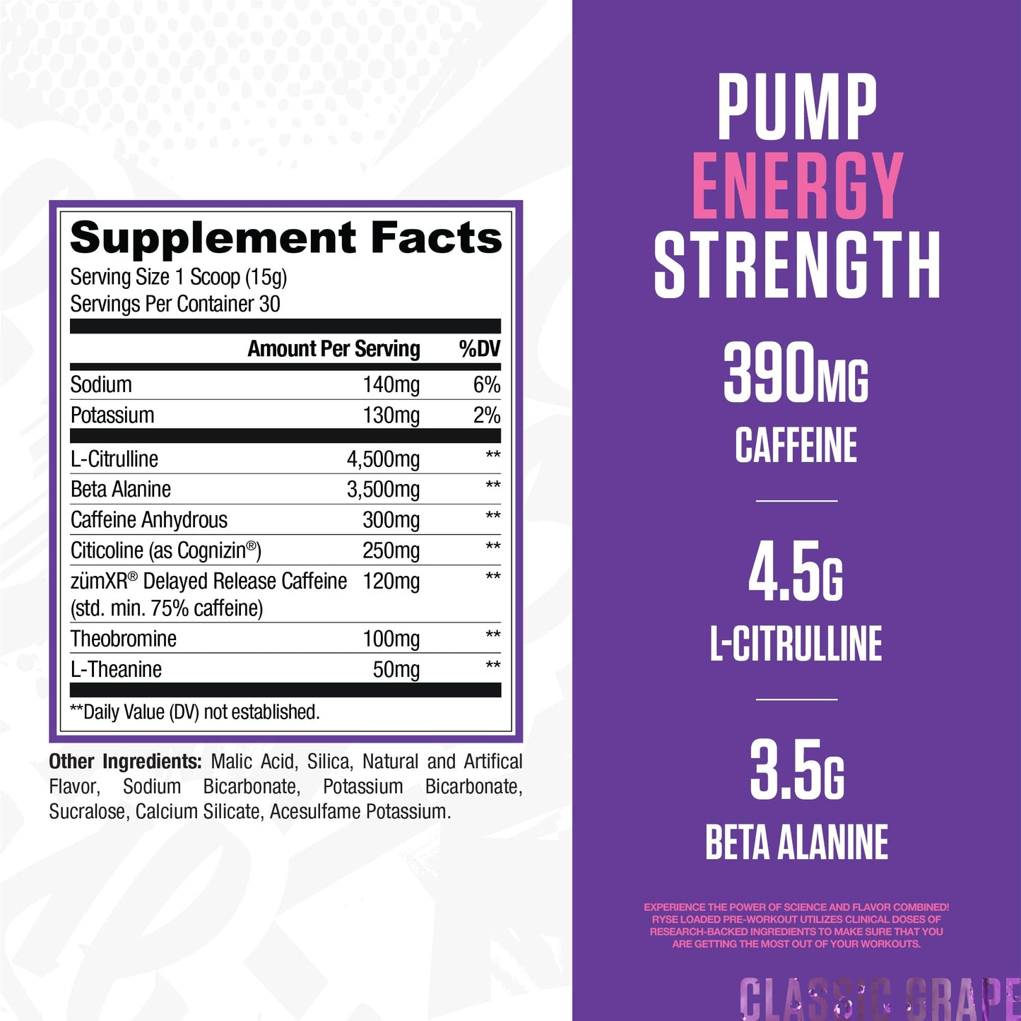 RYSE Loaded Pre Workout Powder - Strawberry Squeeze - Daily Pre-Workout for Men & Women with 390mg Caffeine, Beta Alanine, and Citrulline for Pump, Focus, and Energy - 30 Servings
