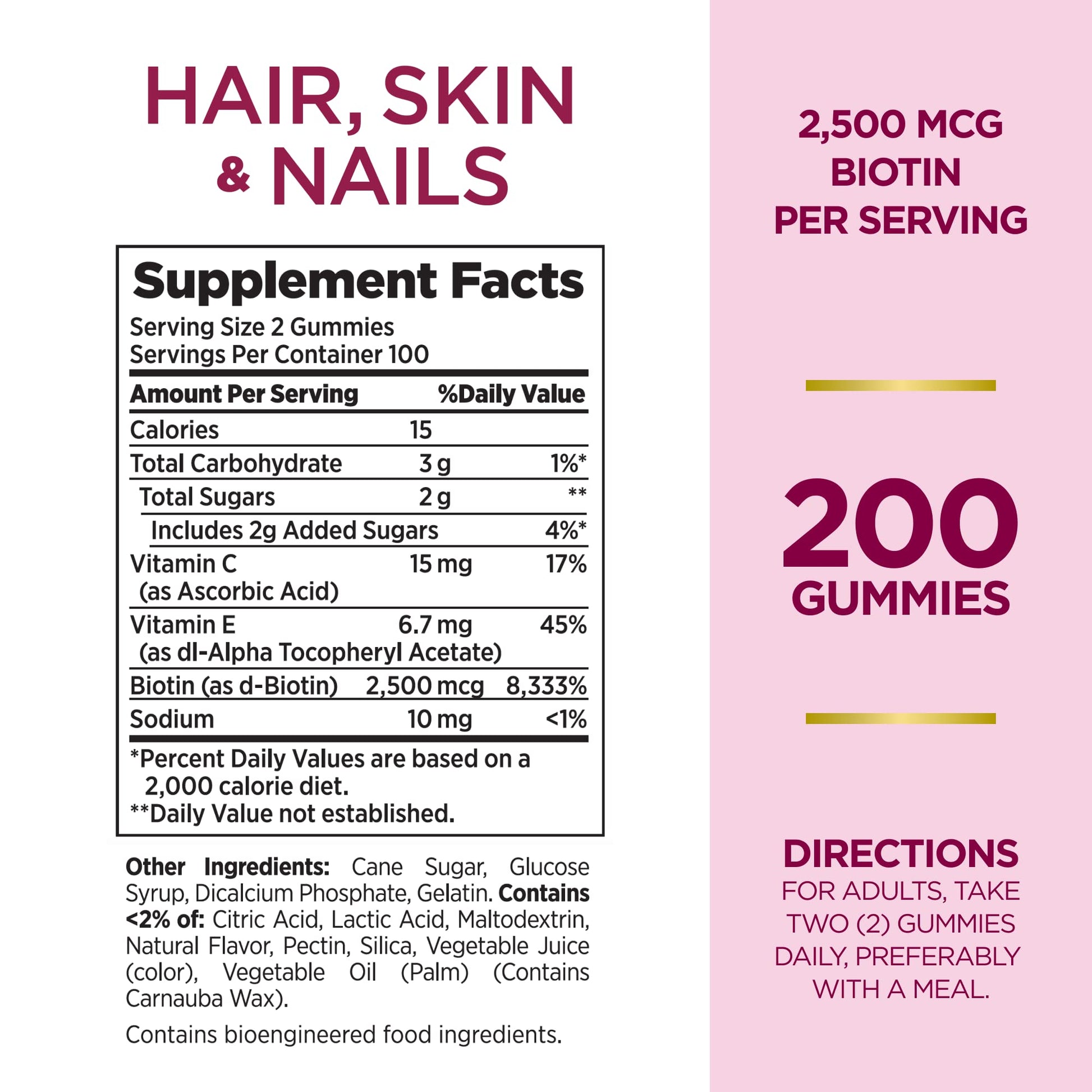 Nature's Bounty Optimal Solutions Hair, Skin and Nails Gummies with Biotin, 2500 mcg, Strawberry Flavored, 200 Count, 100 Total Servings Nature's Bounty buy australia supplements