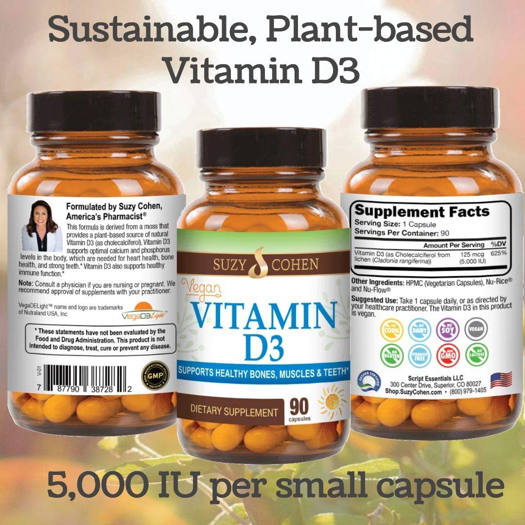Script Essentials Vegan Vitamin D3 5,000 IU for Healthy Muscle Function, Bone Health, and Immune Support - Non-GMO, Gluten Free and Kosher Certified - 90 Servings Script Essentials buy australia supplements