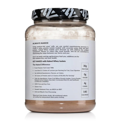 NAKED Chocolate Whey Isolate Protein - Only 6 Ingredients, 30g Grass-Fed Protein, Undenatured, No GMO, No Soy, Gluten-Free, No Preservatives - 24 Servings NAKED