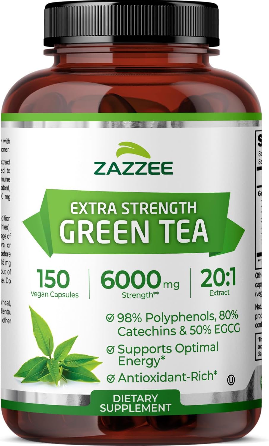 Zazzee Extra Strength Green Tea 20:1 Extract, 50% EGCG, 150 Vegan Capsules | 98% Polyphenols, 80% Catechins, 5 Month Supply, Certified Kosher, Antioxidant & Metabolism Support, Non-GMO, Made in the USA Gsupps Australia