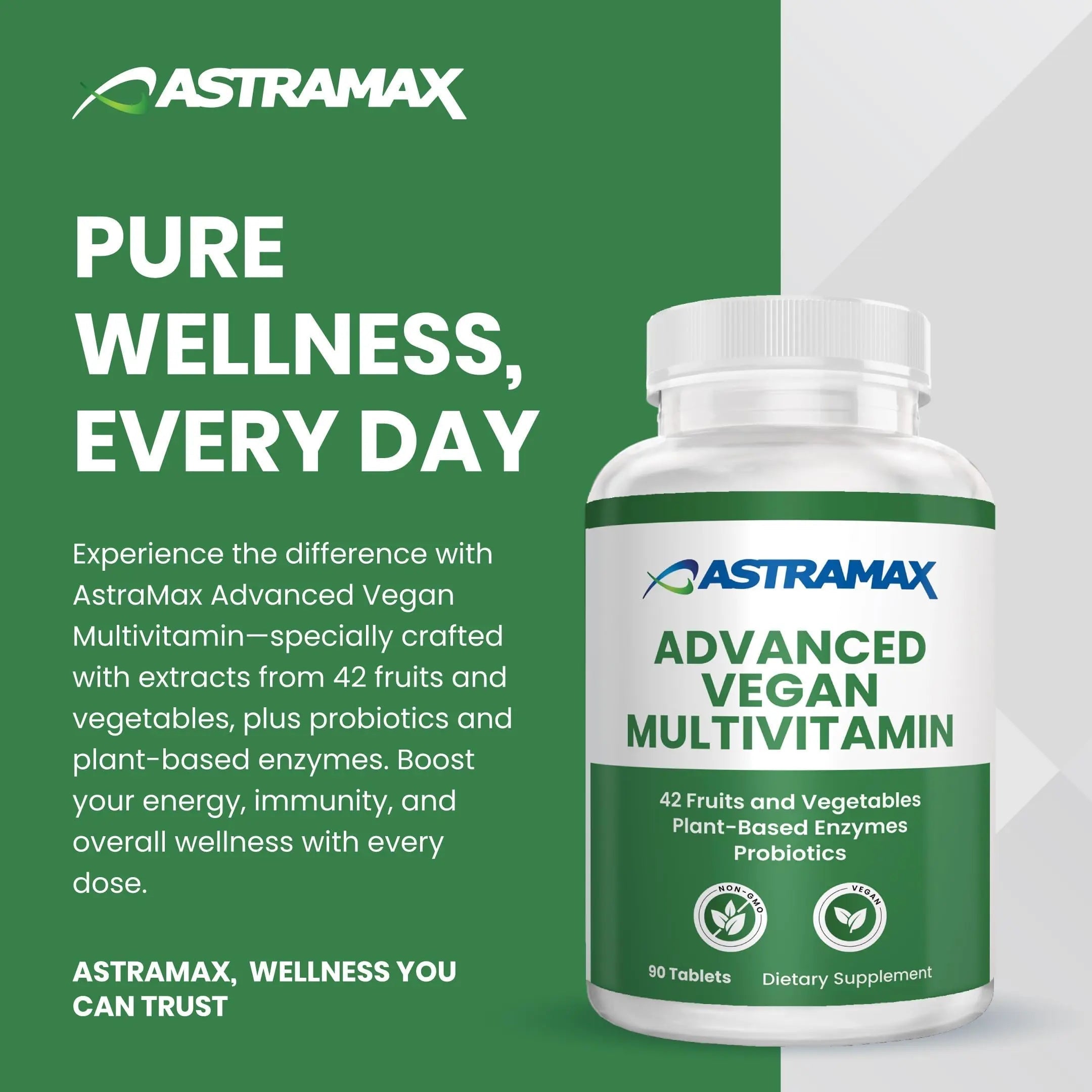 Astramax Advanced Vegan Multivitamin | Whole Food-Based Vitamin & Mineral Complex with 26 Nutrients, B12, D3, Probiotics & 42 Superfoods | Astramax buy australia supplements