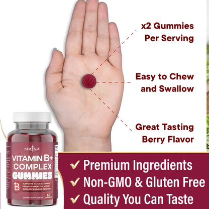 NEW AGE Vitamin B Complex Gummies with Vitamin B3, B6, & B12 – with Biotin, Folic Acid & Vitamin C – Gluten-Free, Vegan NEW AGE