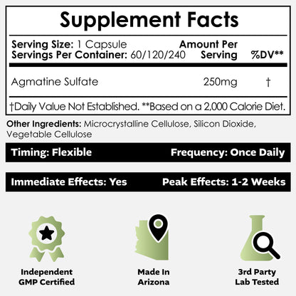 Nootropics Depot Agmatine Sulfate Capsules | 250mg | 120 Count | Nitric Oxide & Pump Support | Pre-Workout Amino Acid | Promotes Strength, Energy & Recovery