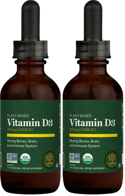 Global Healing Organic Vitamin D3 5000 IU Supplement - Vegan Vitamin D Supplements for Immune Health & Strong Bones Support - Pure D3 Vitamin 5000 IU Ingredients, VIT D3-2 Fl Oz
