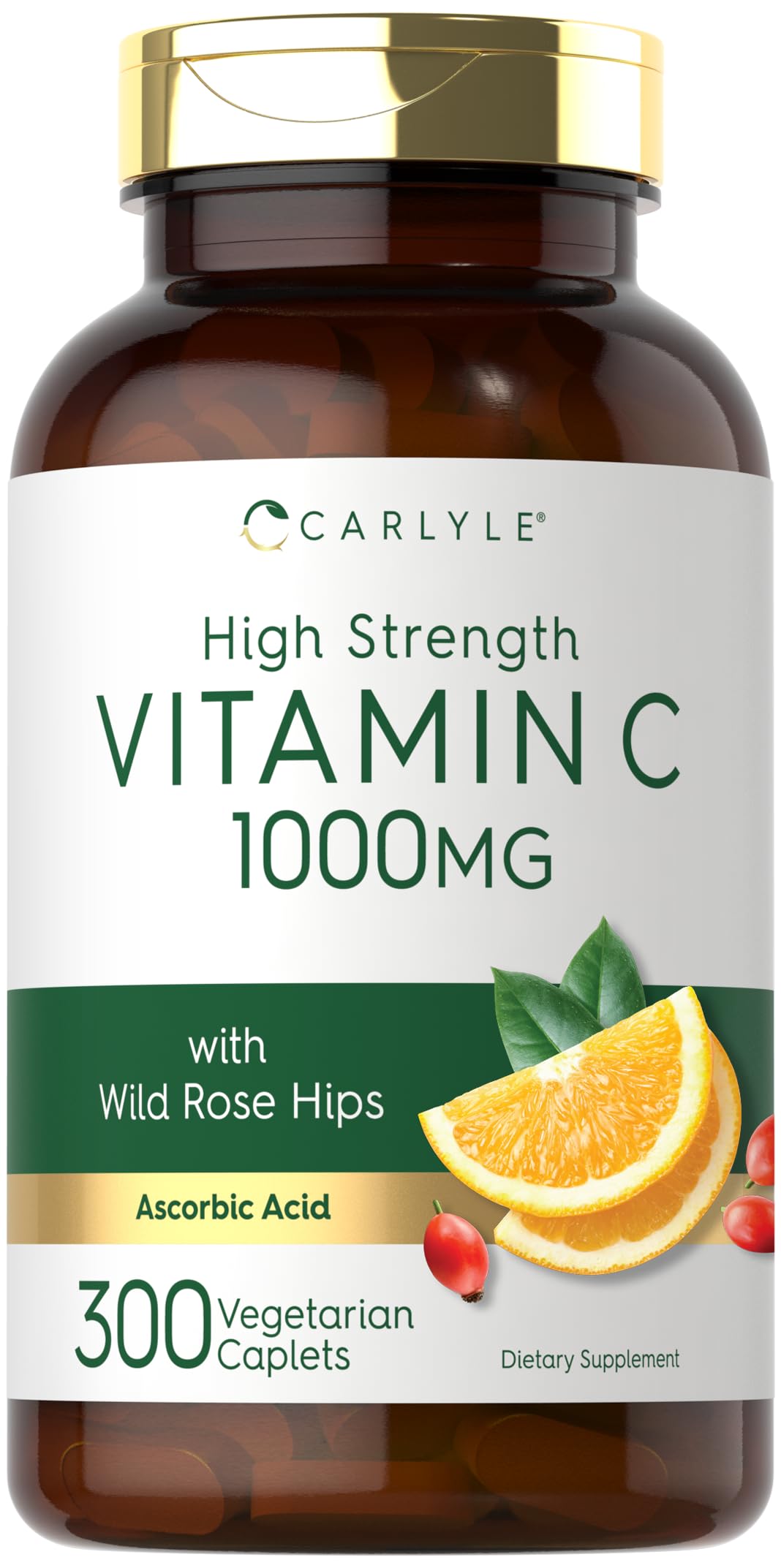 Carlyle Vitamin C 1000mg | 300 Vegetarian Caplets | Ascorbic Acid with Wild Rose Hips | High Strength Formula Carlyle