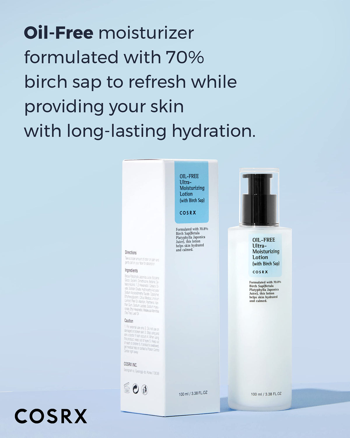 COSRX Oil Free Lotion with Birch Sap, Acne Facial Moisturizer, 3.38 fl oz COSRX