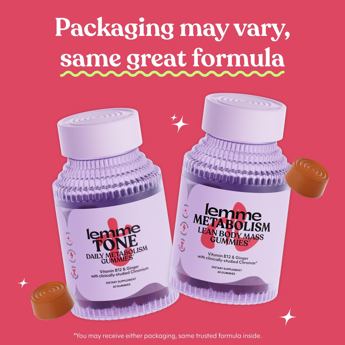 Lemme Tone Metabolism & Body Toning Gummies with Apple Cider Vinegar, Clinically Studied Chromium & B12, Blood Sugar & Weight Management Support, Watermelon Apple Flavor, 60 Count, 30-Day Supply