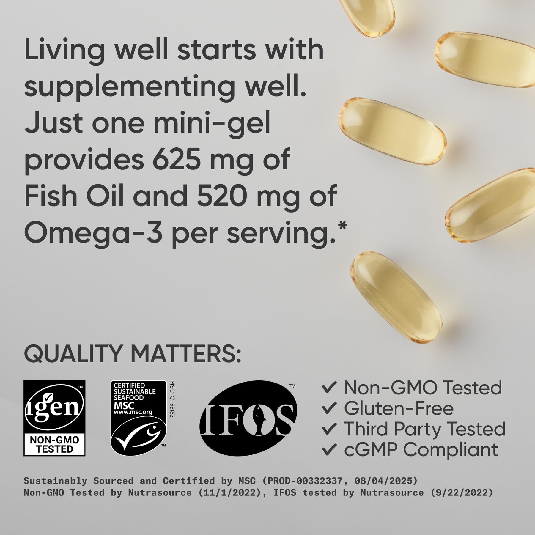 Sports Research® Omega-3 Fish Oil 1250mg from Wild Alaska Pollock, 90 Count | Always Fresh Never Fishy | 690mg EPA 260mg DHA per Softgel · Heart & Brain Health* · MSC Certified Sustainable - 90 Servings Gsupps Australia