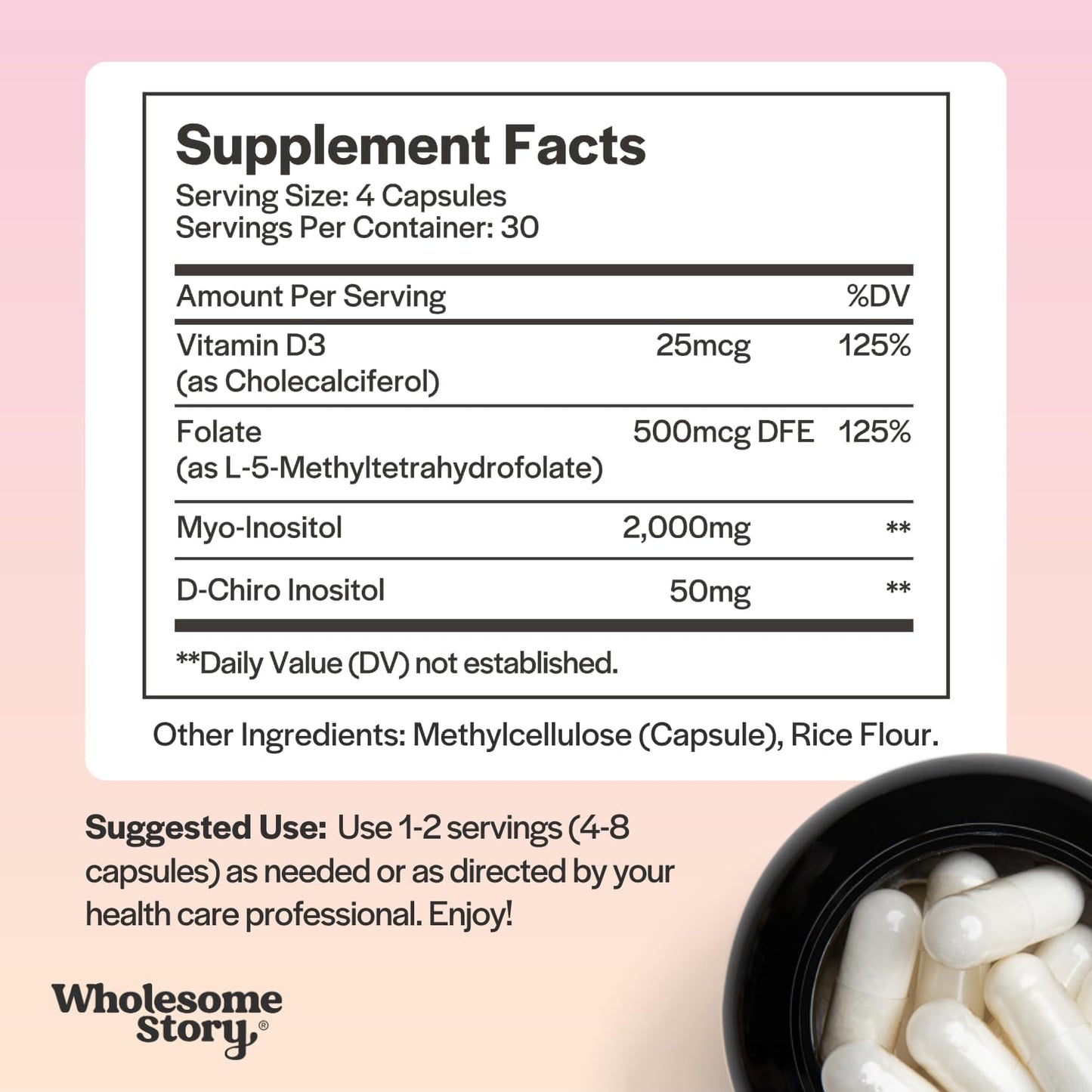 Wholesome Story Organic Spearmint Capsules + Myo-Inositol & D-Chiro Inositol Capsules with MTHF, Folate & Vitamin D | Supports Hormone Balance, Digestion & Gut Health | 30 Day Supply