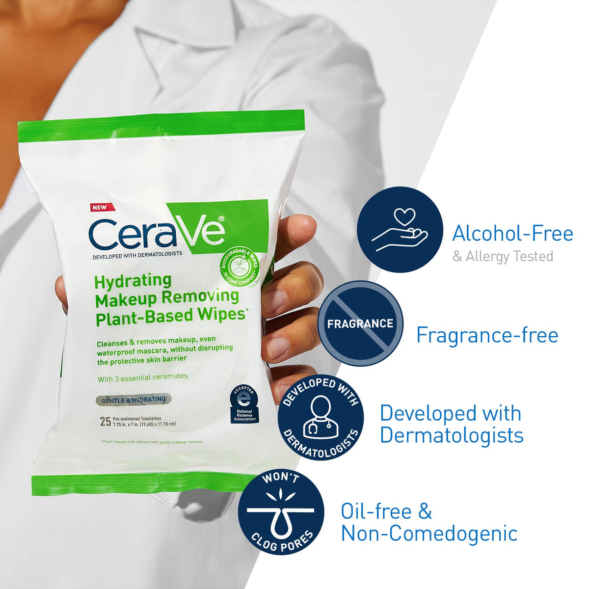 CeraVe Makeup Remover Wipes, Plant Based Face Wipes with Glycerin, 25ct CeraVe