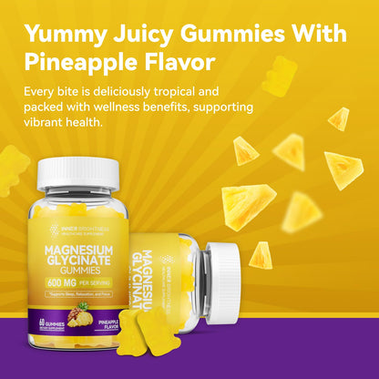 Magnesium Glycinate Gummies 600mg, Non-GMO, Gluten-Free, Magnesium Gummies for Adults & Kids, Sleep, Relaxation & Focus Inner Brightness