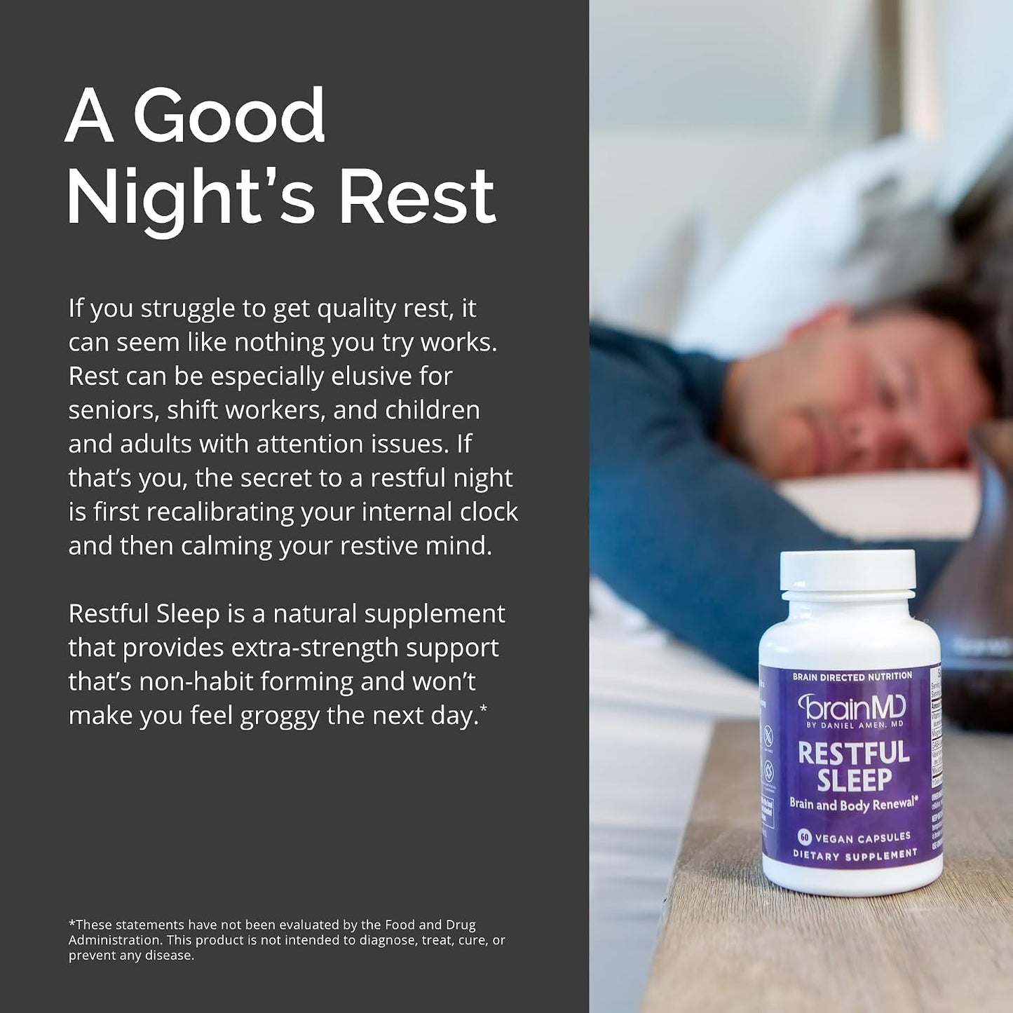 BRAINMD Dr Amen Restful Sleep - 60 Vegan Capsules, Pack of 2 - With Melatonin, Valerian Extract, GABA & Magnesium - Non-Habit Forming - 60 Total Servings