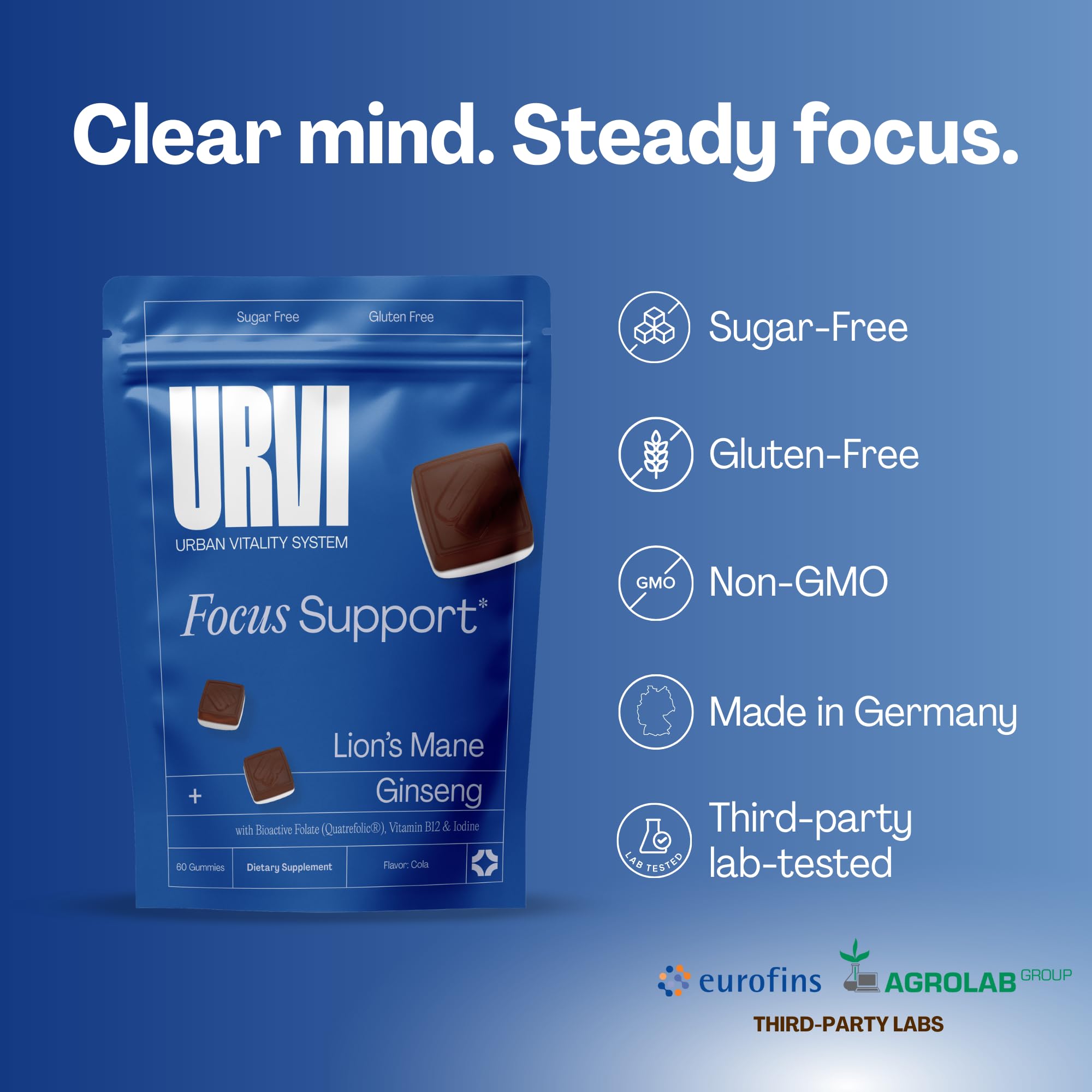 URVI 1500mg Lion's Mane Gummies with Ginseng, Folate 5-MTHF, B12 & Iodine – Focus Nootropic Brain Supplement Boosts Memory, Focus & Energy – Sugar-Free – Cola Flavor – 60 Count URVI buy australia supplements