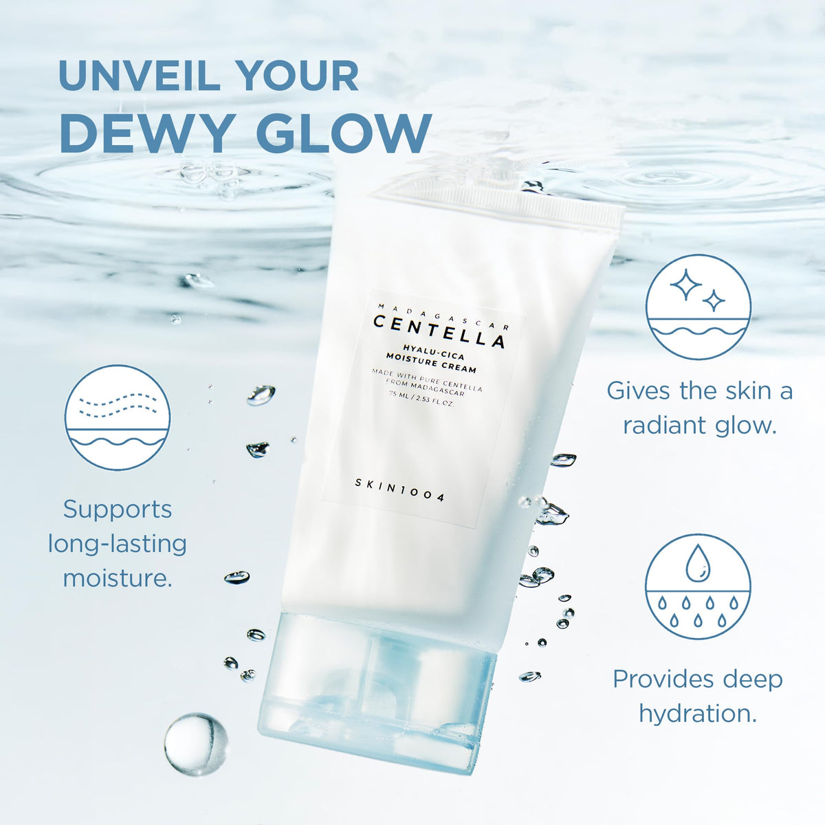 SKIN1004 Hyalu-Cica Moisture Cream, Face Moisturizer with Hyaluronic Acid, Centella Cream for Deep Hydration, Lightweight Nourishing Gel Moisturizer for Face, Korean Skin Care, 2.53 fl oz / 75ml SKIN1004