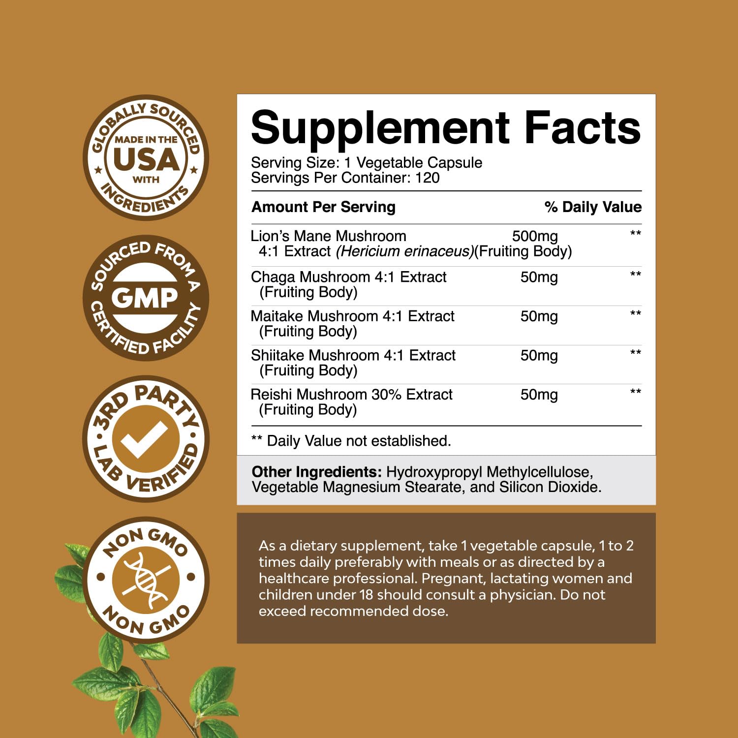 Advanced Lion's Mane Mushroom Supplement - Lions Mane Supplement Capsules with Reishi Chaga Maitake & Shiitake for Brain Health Memory Support & Focus - Nootropic for Mental Clarity - 120 Count Natures Craft buy australia supplements